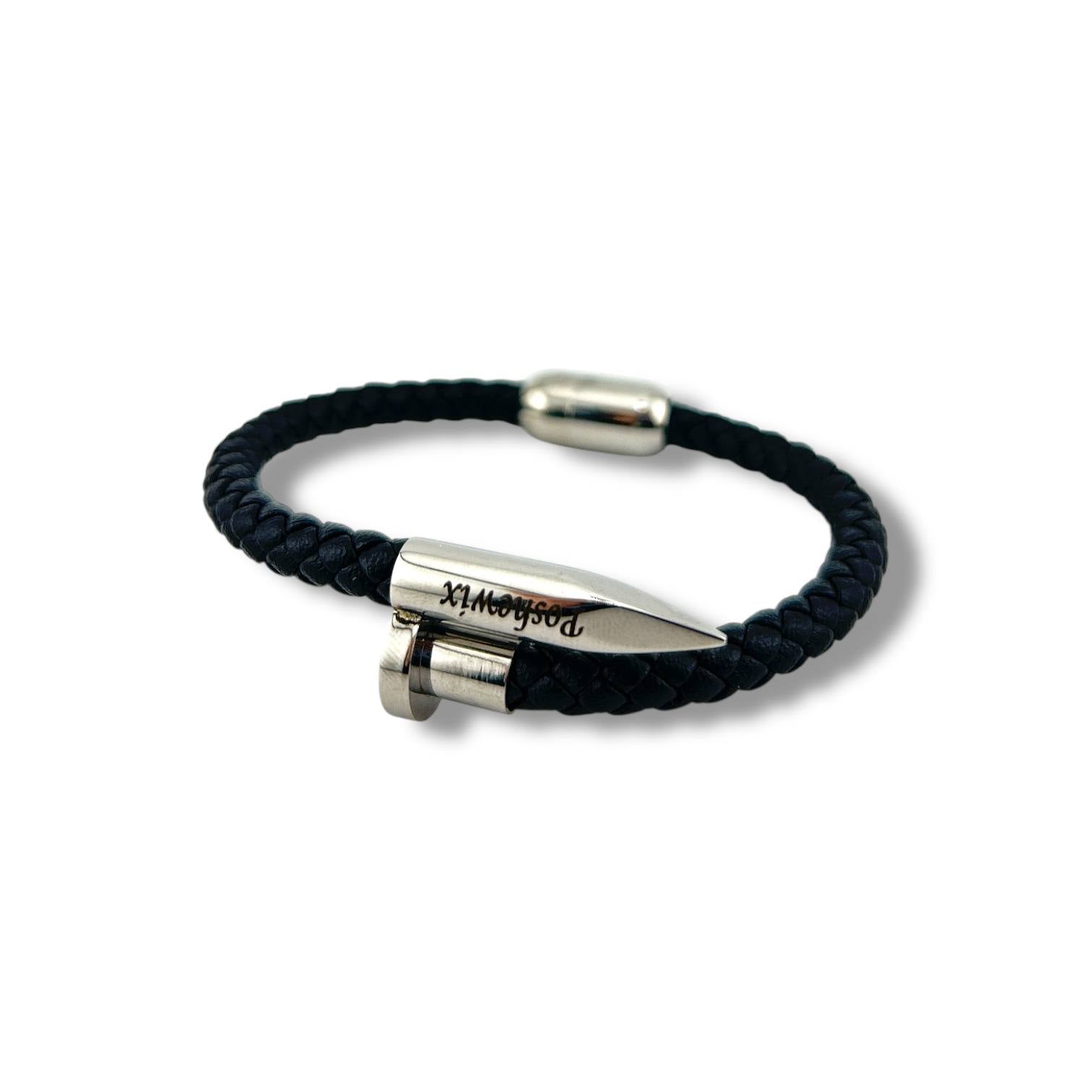 🖋️ Signature Nail Leather Bracelet – Midnight Blue Edition