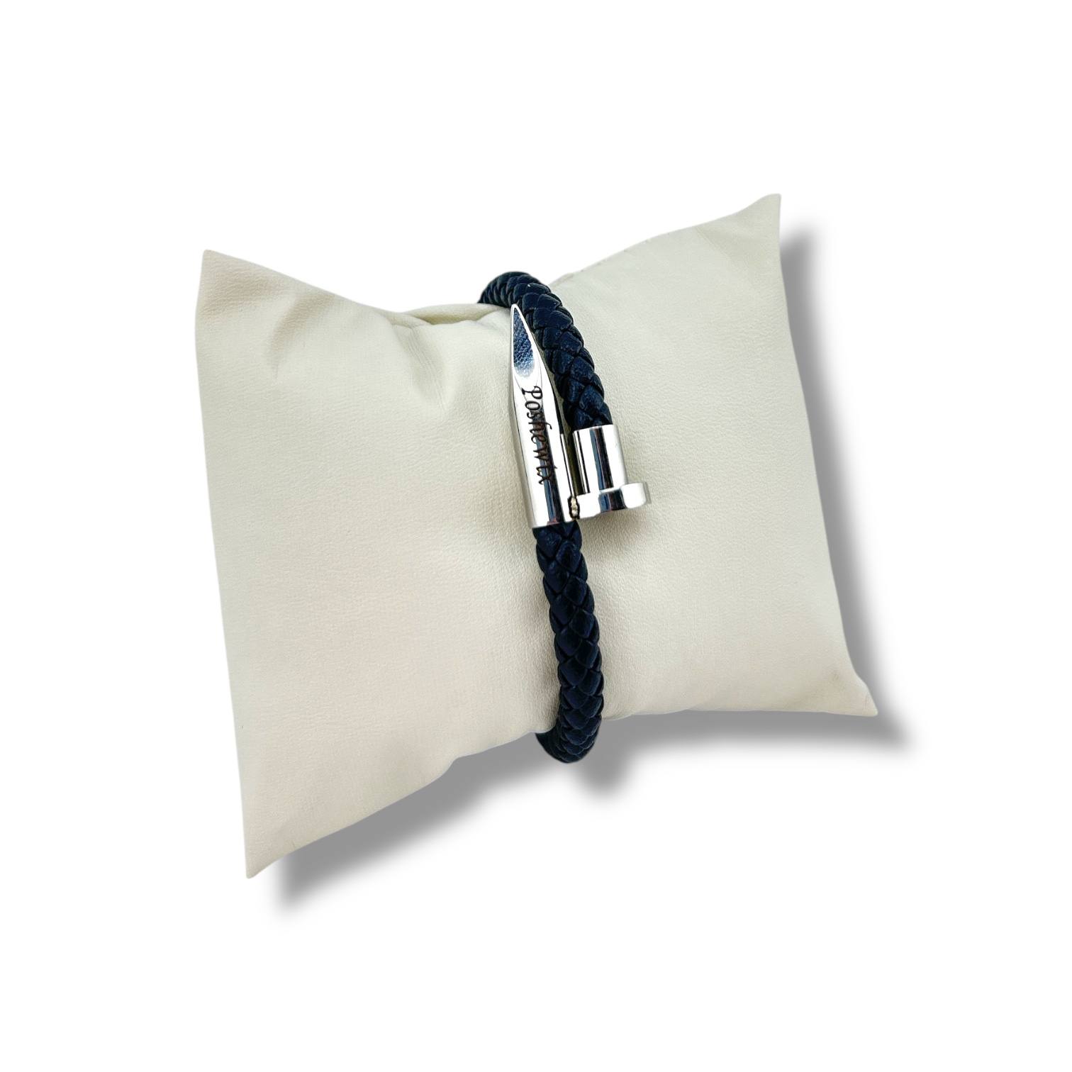 🖋️ Signature Nail Leather Bracelet – Midnight Blue Edition