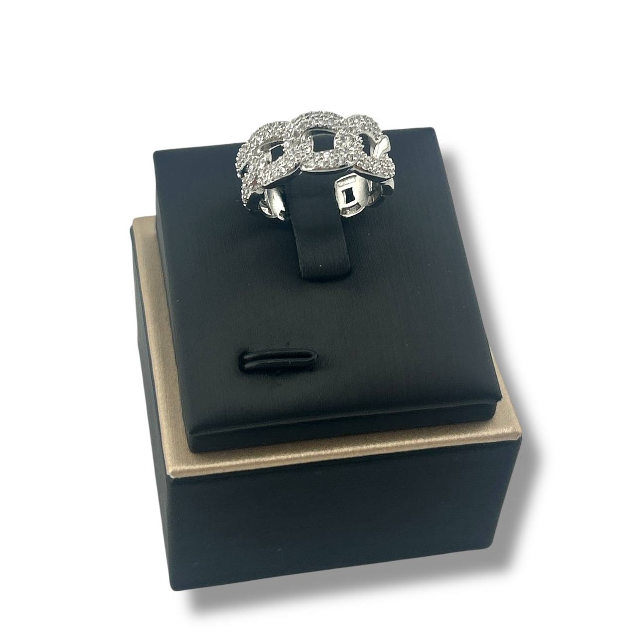 Crystal Chain Link Ring – Silver